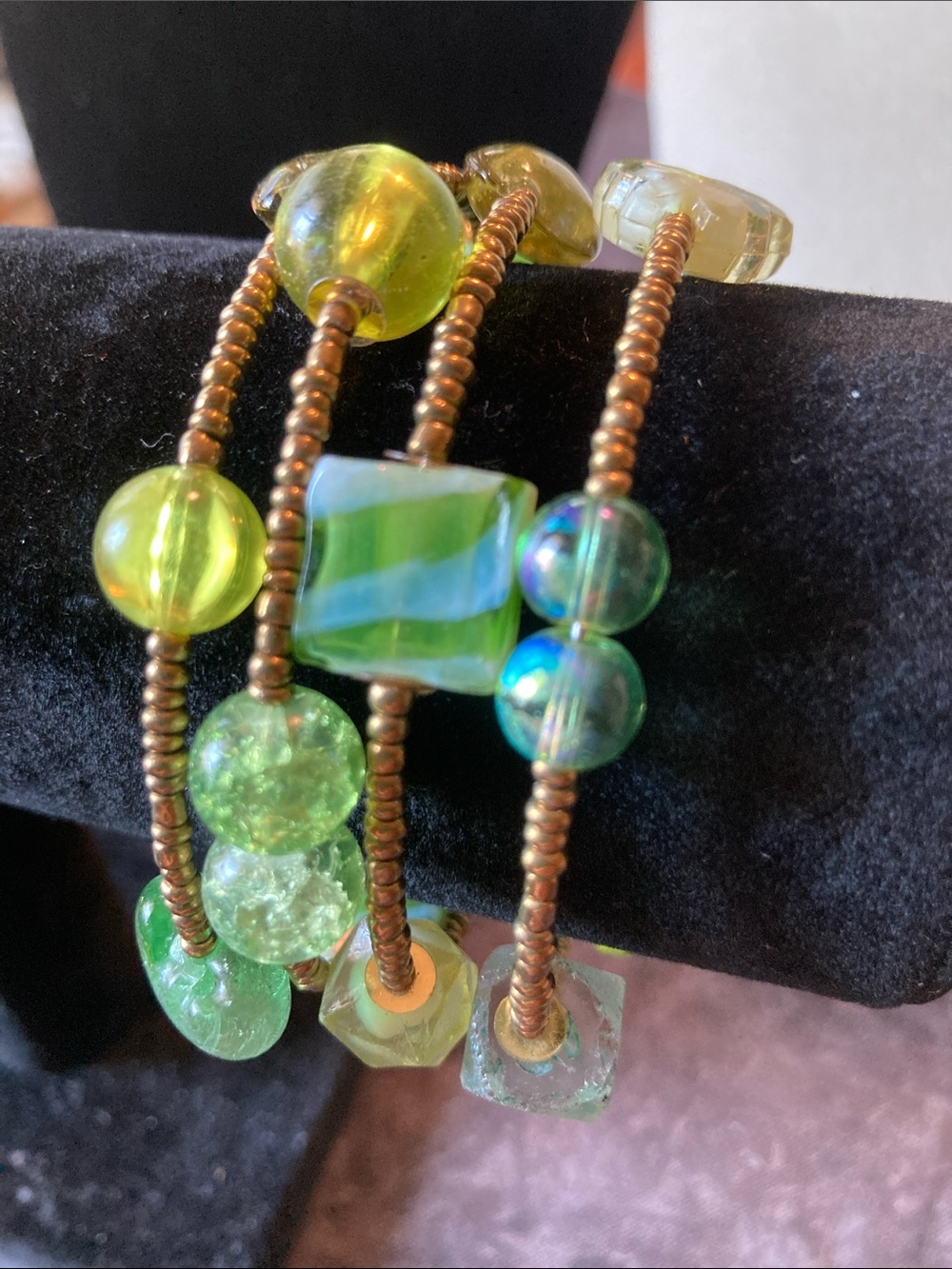 Boho Green Beaded Coil Bracelet - Women Jewelry